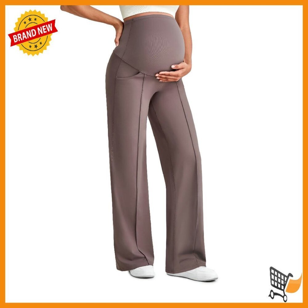 Maternity Yoga Pants with Pockets, Over Belly Stretch Wide Leg Lounge